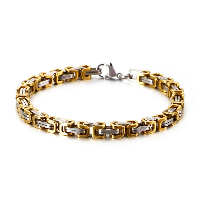 KALEN Wholesale Dubai Stainless Steel Byzantine Chain Bracelet Men Fashion Male 16-24cm Gold Color Wrap Bangle Biker Jewelry