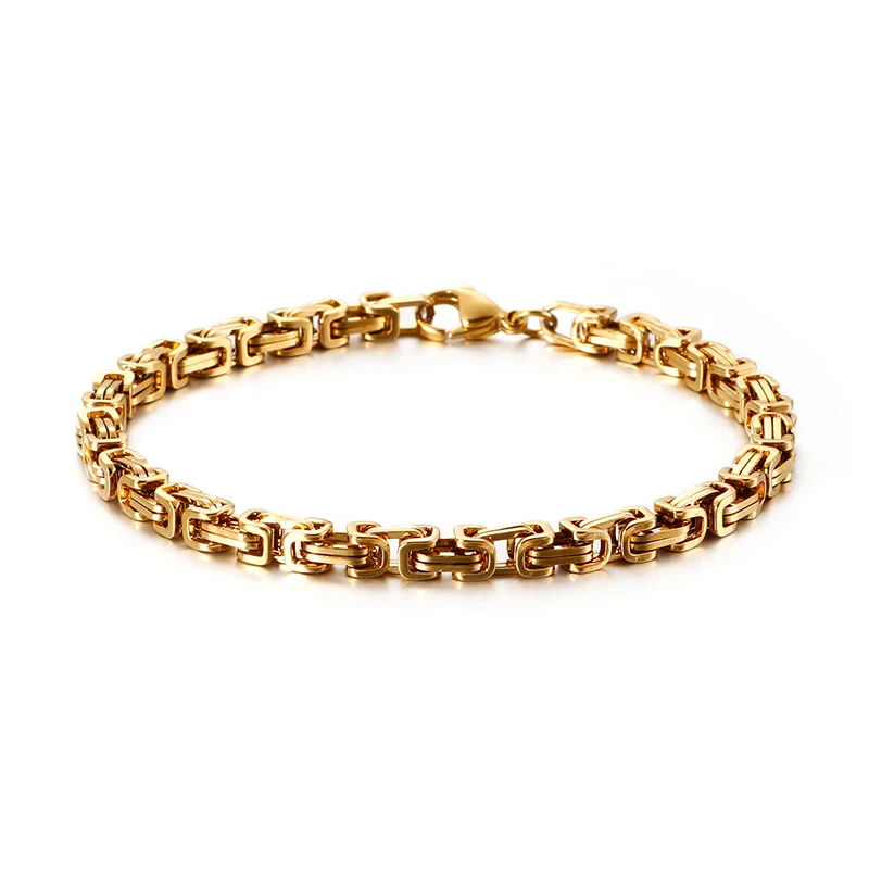 KALEN Wholesale Dubai Stainless Steel Byzantine Chain Bracelet Men Fashion Male 16-24cm Gold Color Wrap Bangle Biker Jewelry
