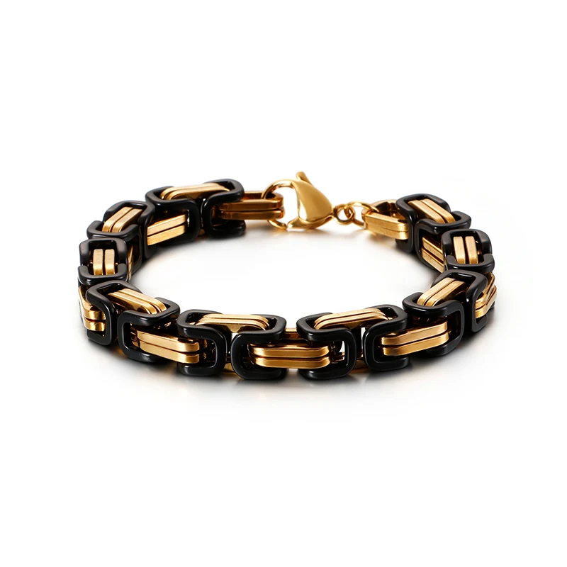 KALEN Wholesale Dubai Stainless Steel Byzantine Chain Bracelet Men Fashion Male 16-24cm Gold Color Wrap Bangle Biker Jewelry