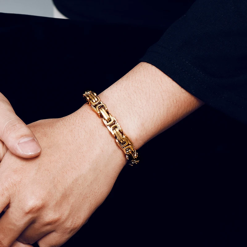 KALEN Wholesale Dubai Stainless Steel Byzantine Chain Bracelet Men Fashion Male 16-24cm Gold Color Wrap Bangle Biker Jewelry