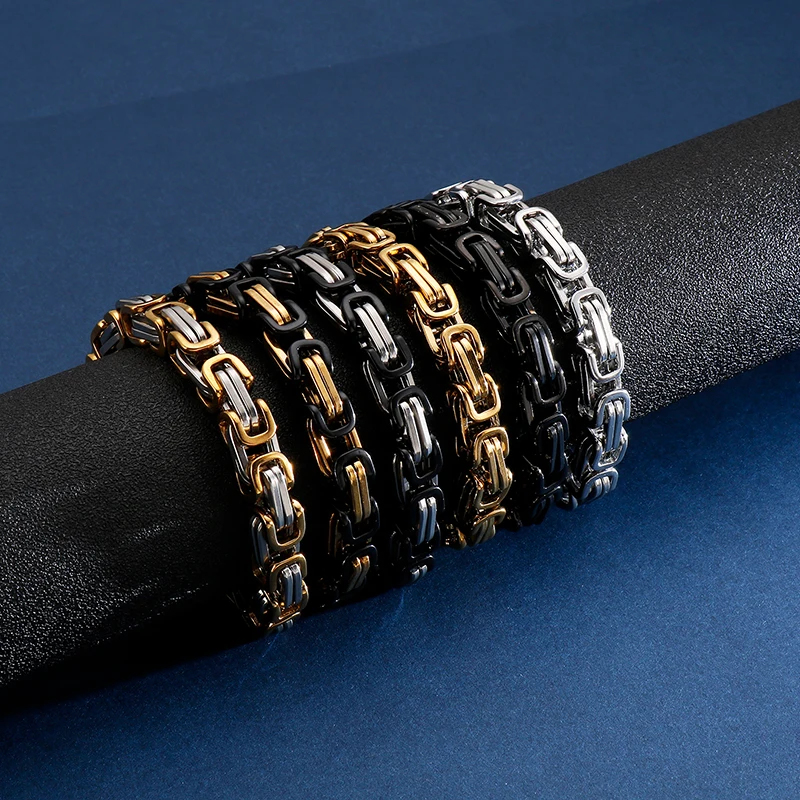 KALEN Wholesale Dubai Stainless Steel Byzantine Chain Bracelet Men Fashion Male 16-24cm Gold Color Wrap Bangle Biker Jewelry
