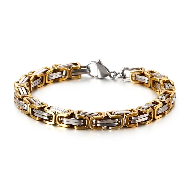 KALEN Wholesale Dubai Stainless Steel Byzantine Chain Bracelet Men Fashion Male 16-24cm Gold Color Wrap Bangle Biker Jewelry