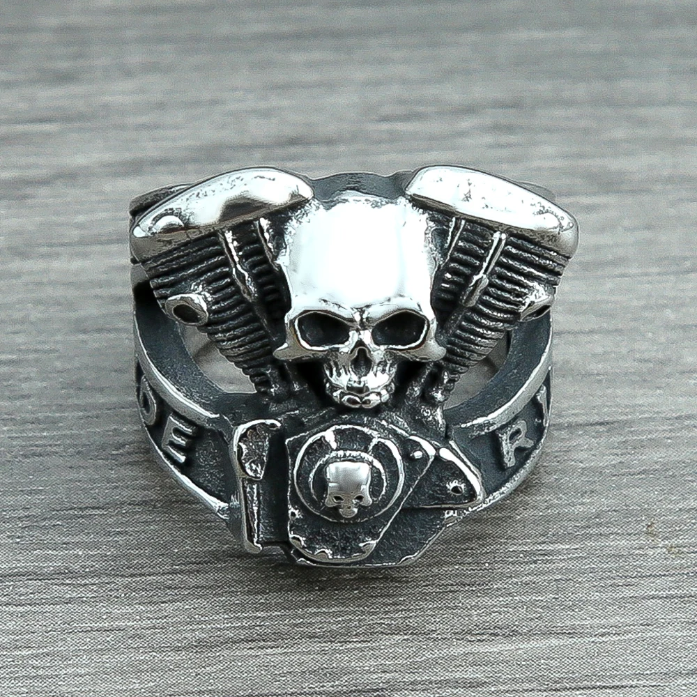 Retro Punk Motorcycle Engine Rings For Men Boys Gothic 316L Stainless Steel Biker Skull Ring Fashion Jewelry Gifts Wholesale