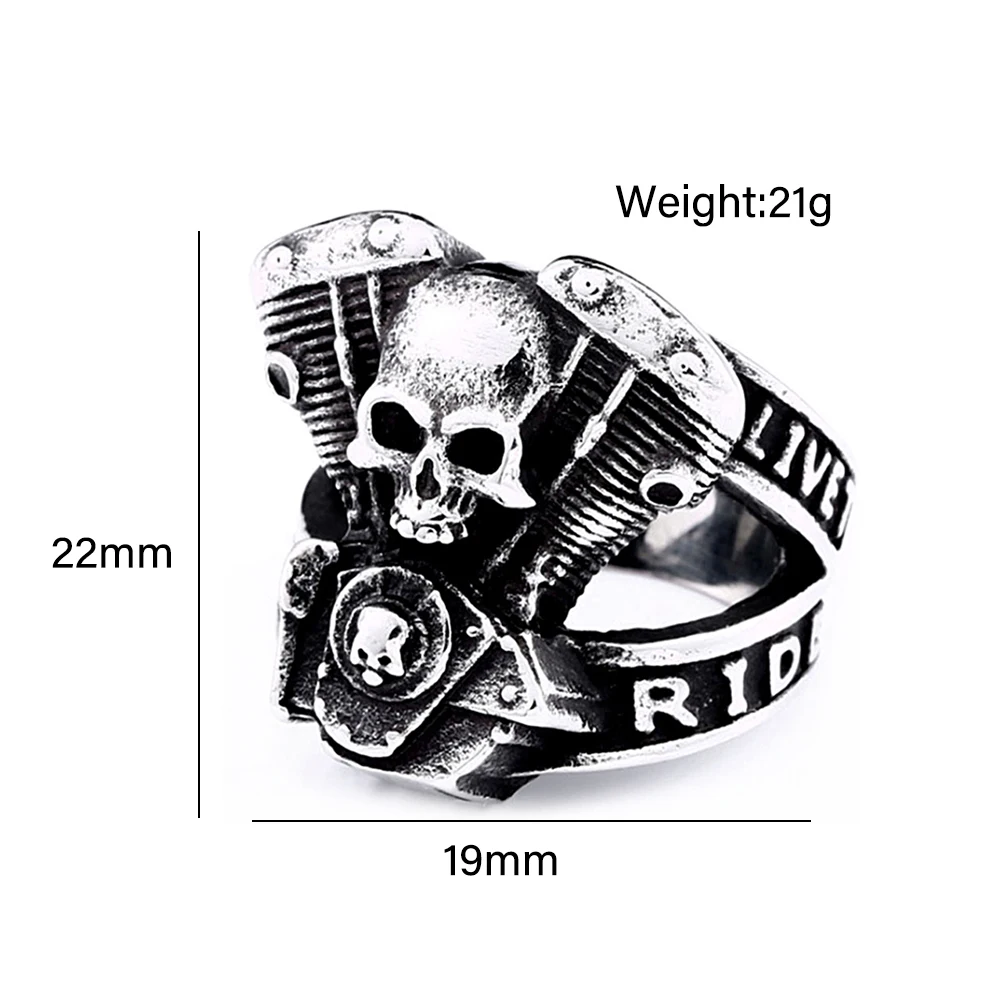 Retro Punk Motorcycle Engine Rings For Men Boys Gothic 316L Stainless Steel Biker Skull Ring Fashion Jewelry Gifts Wholesale