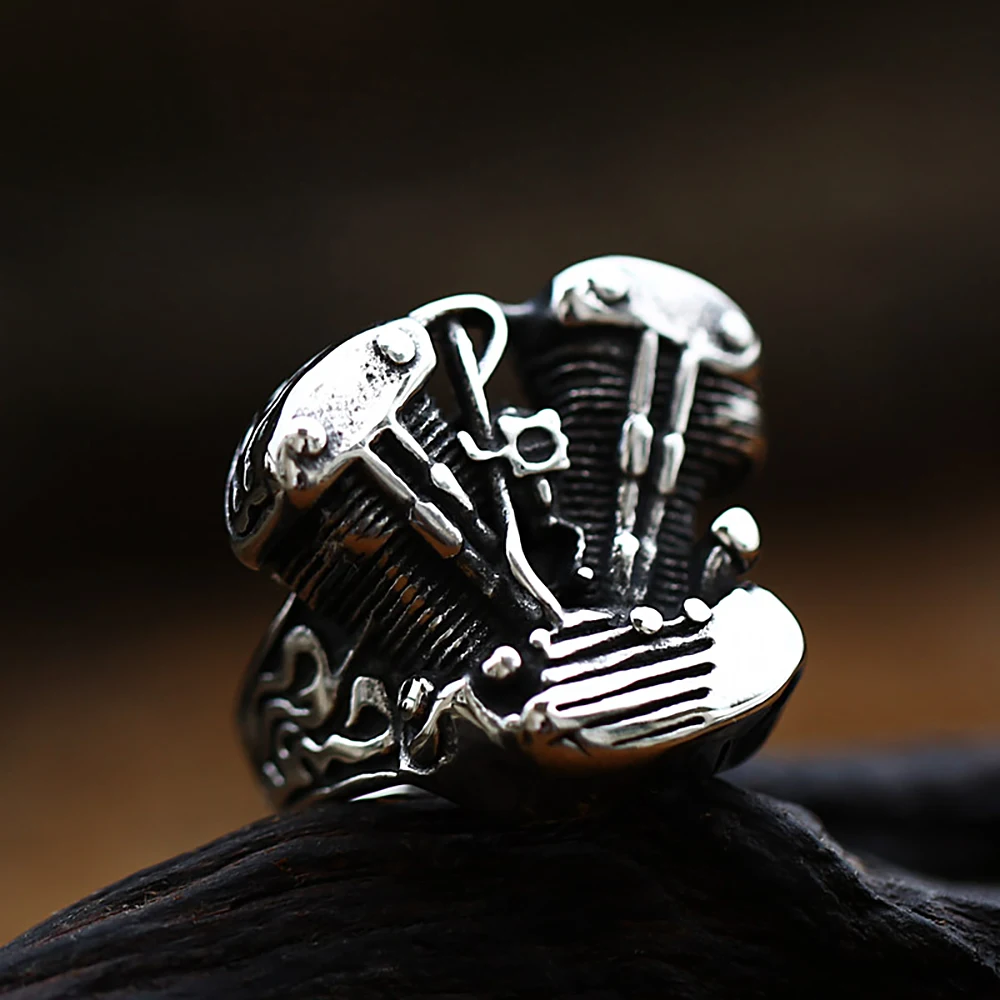 Retro Punk Motorcycle Engine Rings For Men Boys Gothic 316L Stainless Steel Biker Skull Ring Fashion Jewelry Gifts Wholesale