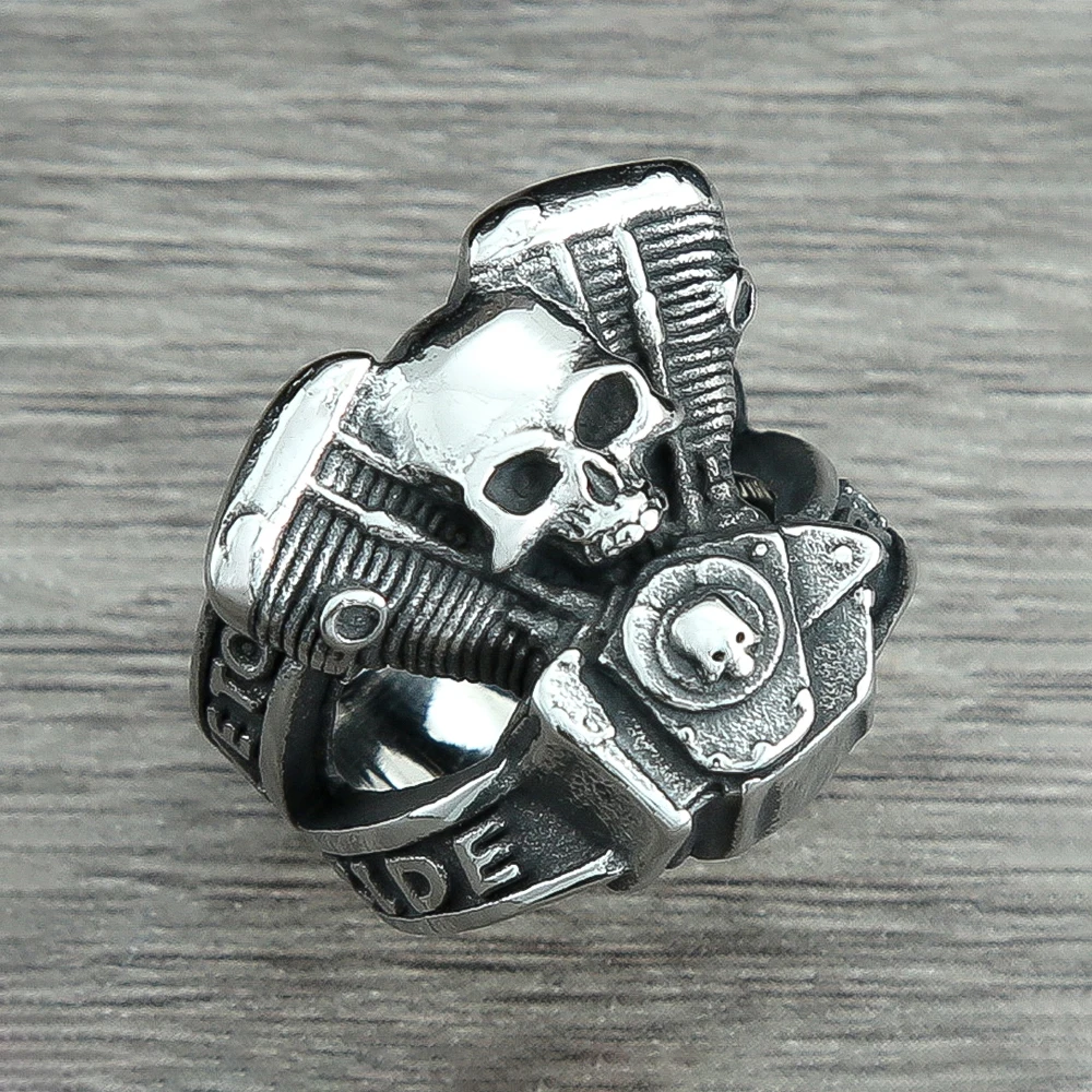 Retro Punk Motorcycle Engine Rings For Men Boys Gothic 316L Stainless Steel Biker Skull Ring Fashion Jewelry Gifts Wholesale