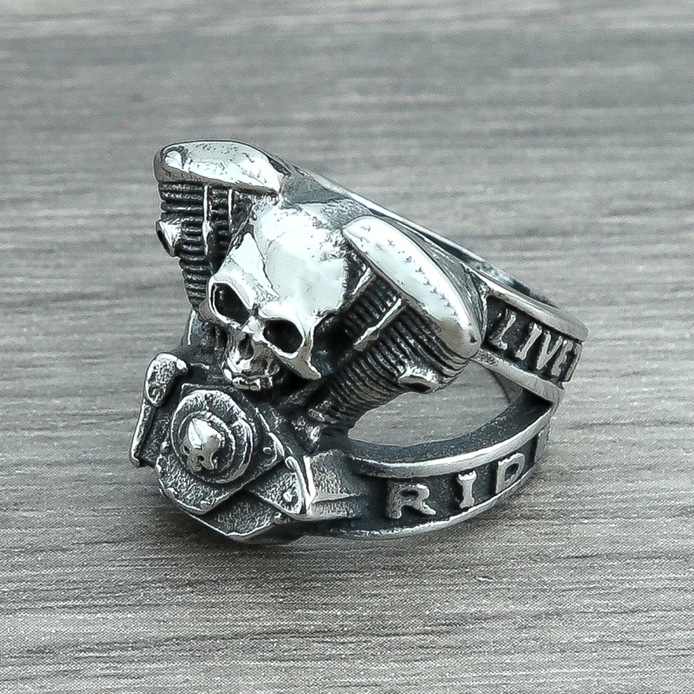 Retro Punk Motorcycle Engine Rings For Men Boys Gothic 316L Stainless Steel Biker Skull Ring Fashion Jewelry Gifts Wholesale