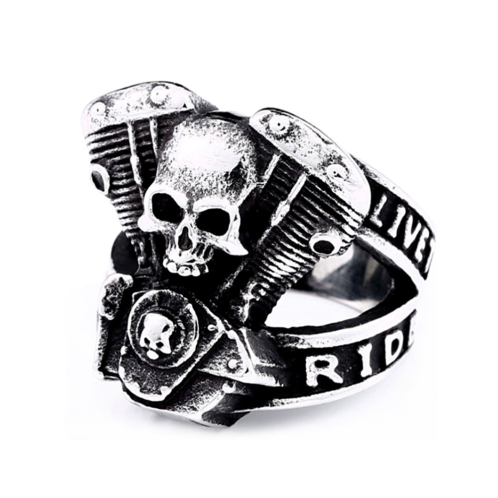 Retro Punk Motorcycle Engine Rings For Men Boys Gothic 316L Stainless Steel Biker Skull Ring Fashion Jewelry Gifts Wholesale