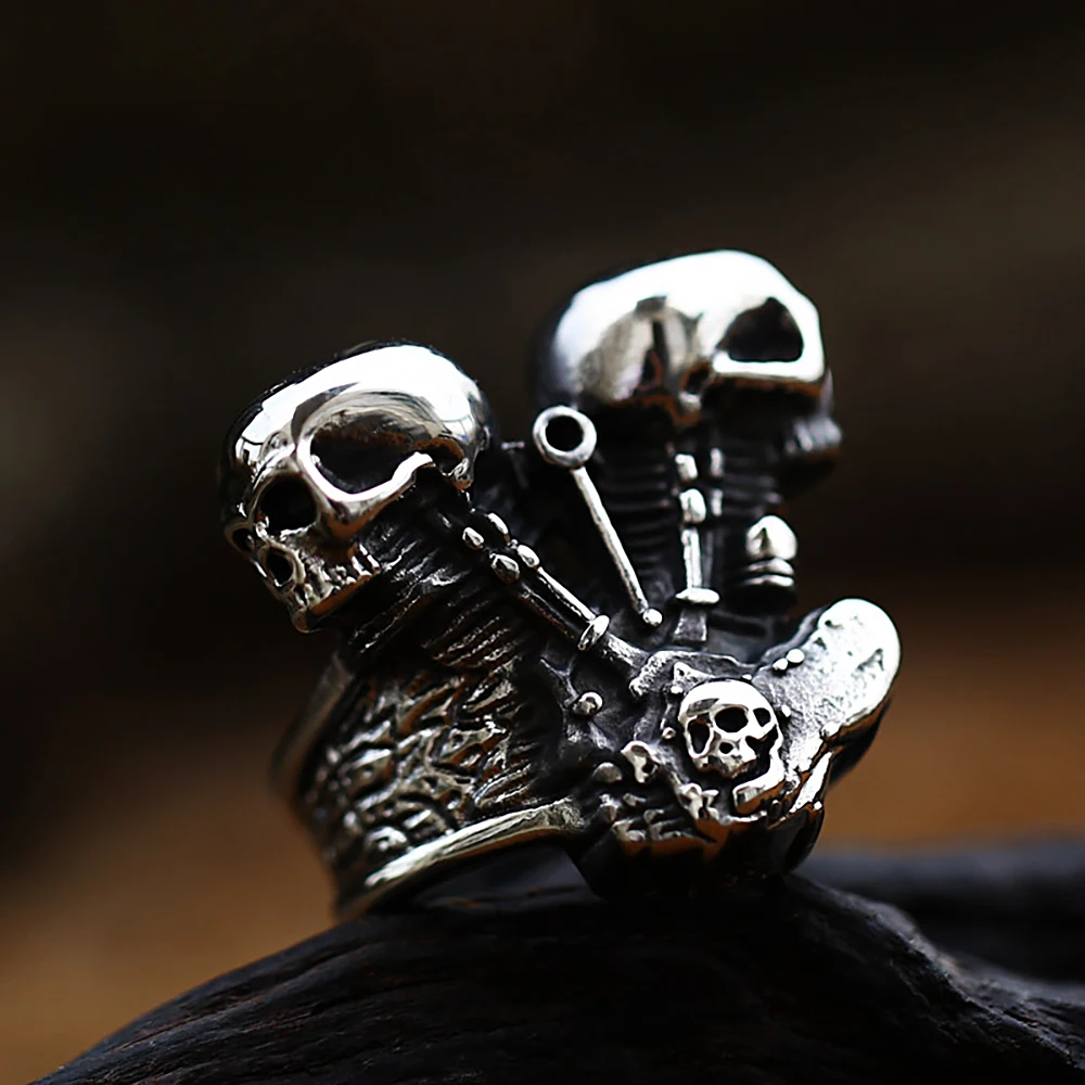Retro Punk Motorcycle Engine Rings For Men Boys Gothic 316L Stainless Steel Biker Skull Ring Fashion Jewelry Gifts Wholesale