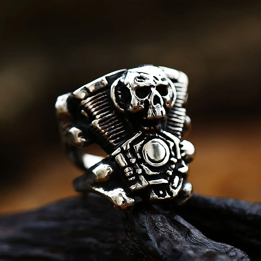 Retro Punk Motorcycle Engine Rings For Men Boys Gothic 316L Stainless Steel Biker Skull Ring Fashion Jewelry Gifts Wholesale