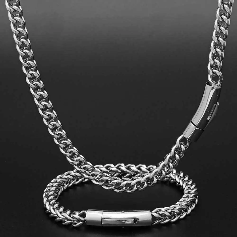 Locomotive Men Punk Rock Bicycle Chain Bracelet gray Plated Stainless Steel Magnet Button Male Jewelry Gifts