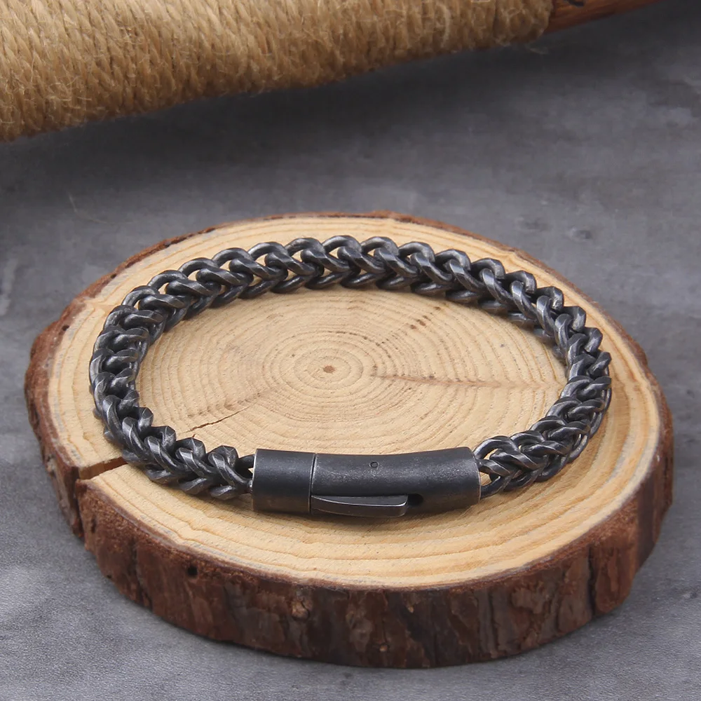 Locomotive Men Punk Rock Bicycle Chain Bracelet gray Plated Stainless Steel Magnet Button Male Jewelry Gifts