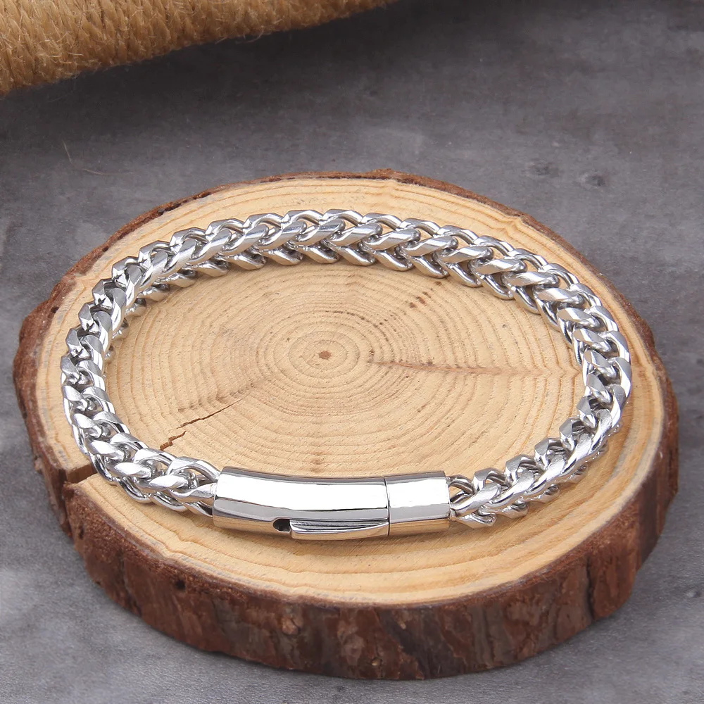 Locomotive Men Punk Rock Bicycle Chain Bracelet gray Plated Stainless Steel Magnet Button Male Jewelry Gifts