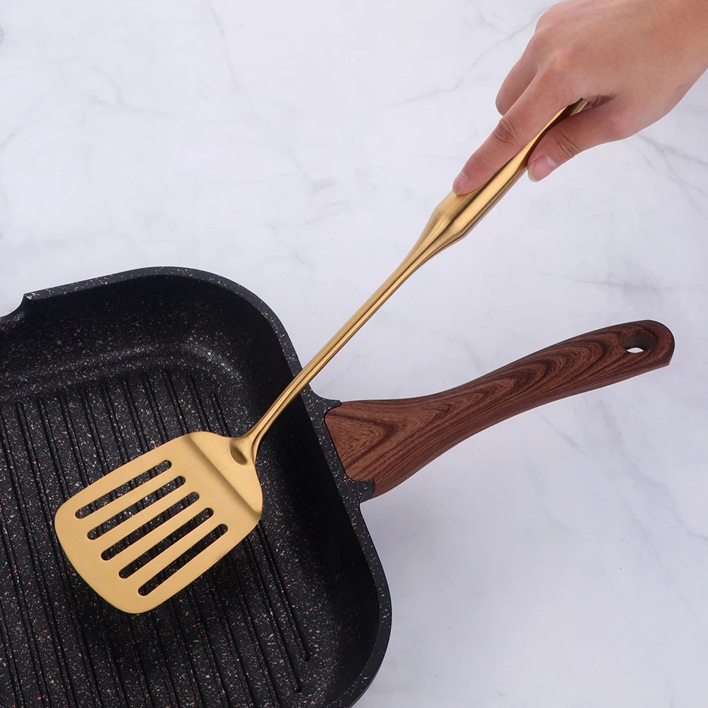 Gold cookware Stainless Steel Cooking tools spatula Shovels Turner Ladle Spoon Colander Filter Potato Mashers Kitchen Utensils