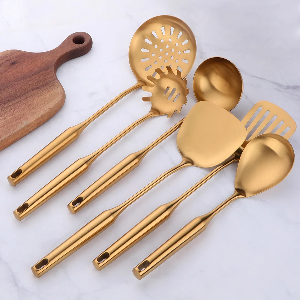 Gold cookware Stainless Steel Cooking tools spatula Shovels Turner Ladle Spoon Colander Filter Potato Mashers Kitchen Utensils
