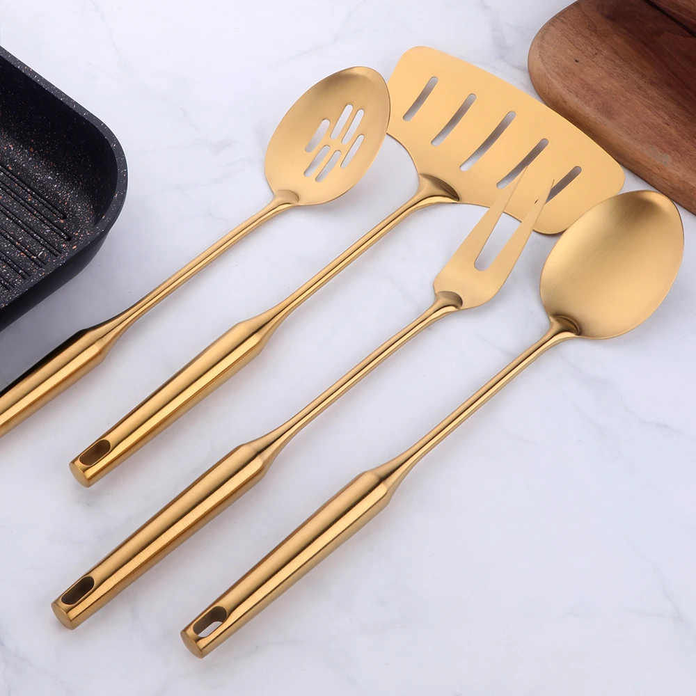 Gold cookware Stainless Steel Cooking tools spatula Shovels Turner Ladle Spoon Colander Filter Potato Mashers Kitchen Utensils