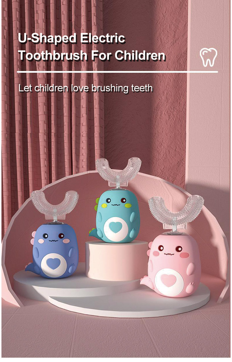 Children Electric Toothbrush Kids U-shaped 360 Degrees Silica Gel USB Charging Ultrasonic Toothbrush Kids Smart Toothbrush