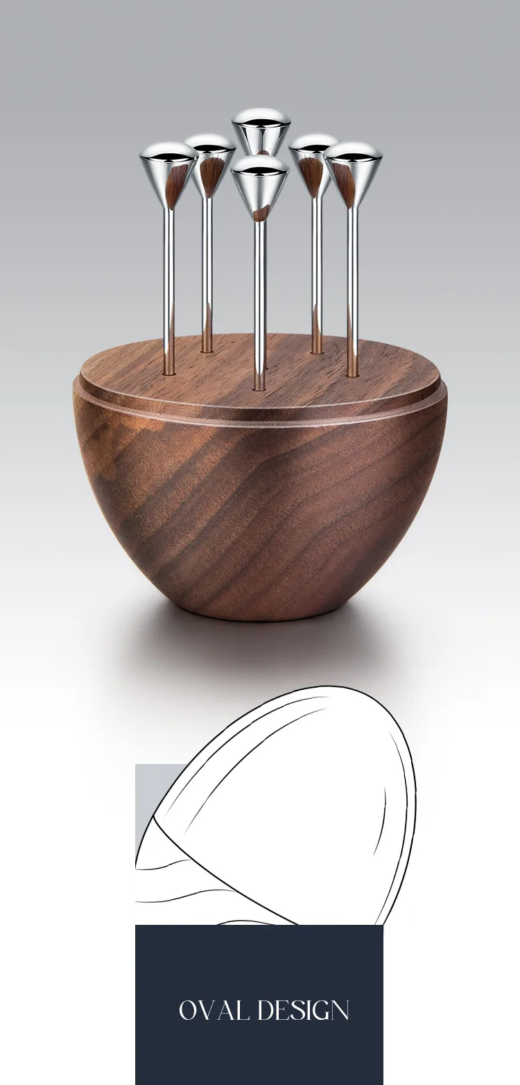 Walnut Toothpick Holder with Stainless Steel Cover, 6Pcs Fruit Picks, Cocktail Picks, Toothpick Box for Home Decor, Party, Bar