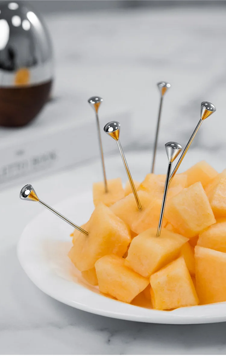 Walnut Toothpick Holder with Stainless Steel Cover, 6Pcs Fruit Picks, Cocktail Picks, Toothpick Box for Home Decor, Party, Bar