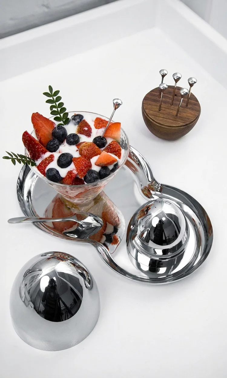 Walnut Toothpick Holder with Stainless Steel Cover, 6Pcs Fruit Picks, Cocktail Picks, Toothpick Box for Home Decor, Party, Bar