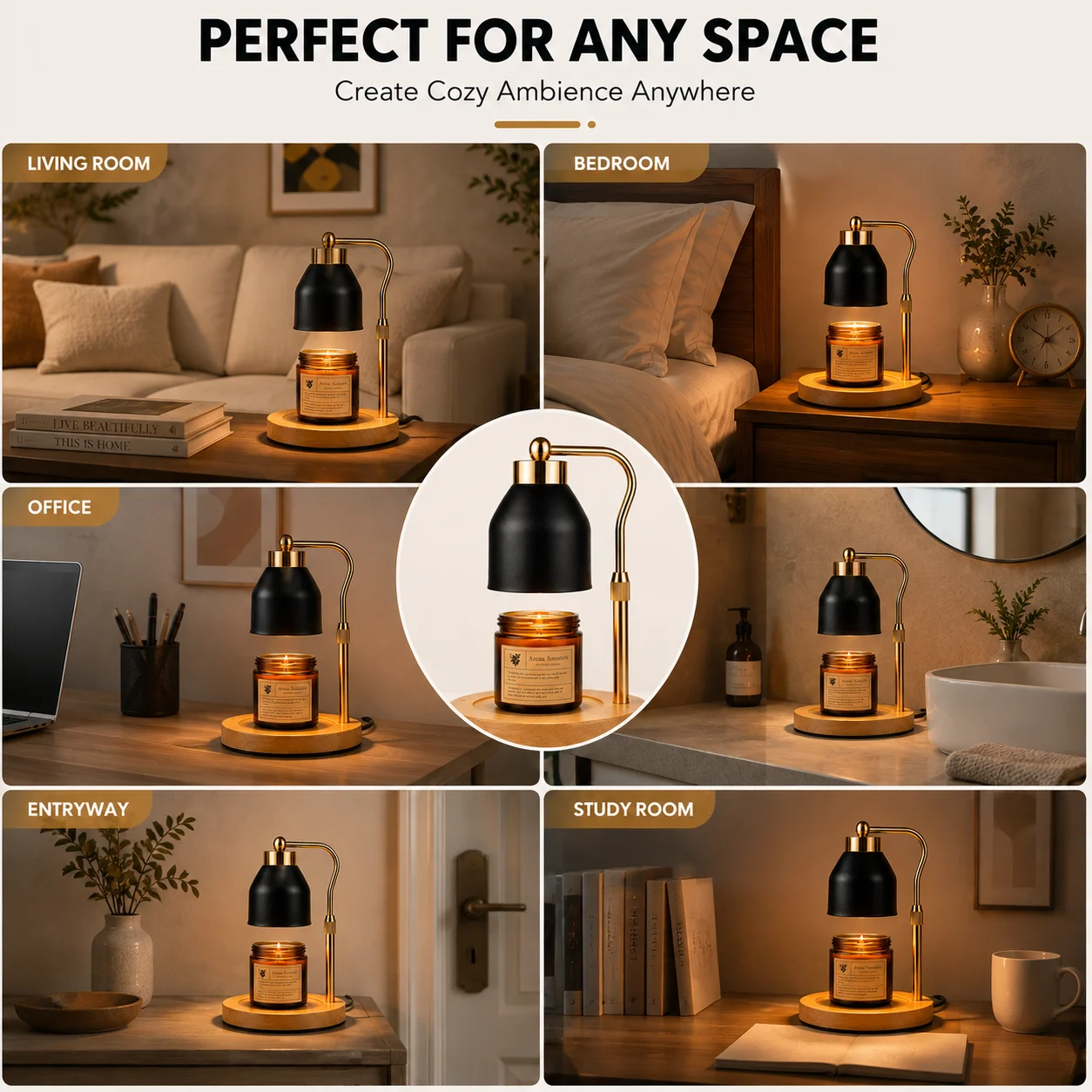 Flameless Candle Warmer Lamp Wax Melter with Adjustable Height Stepless Dimming GU10 Wooden Base Home Decorative Gift