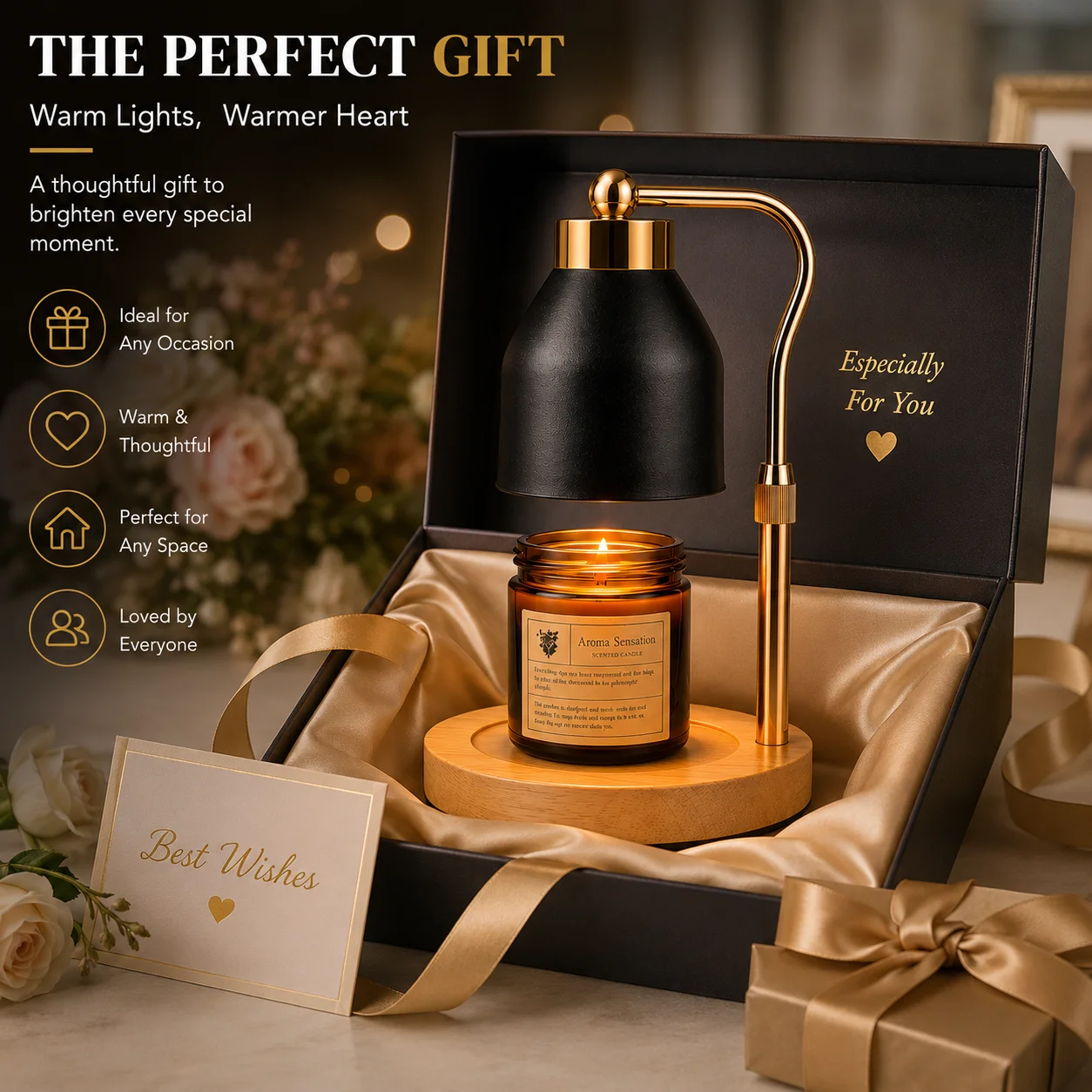 Flameless Candle Warmer Lamp Wax Melter with Adjustable Height Stepless Dimming GU10 Wooden Base Home Decorative Gift