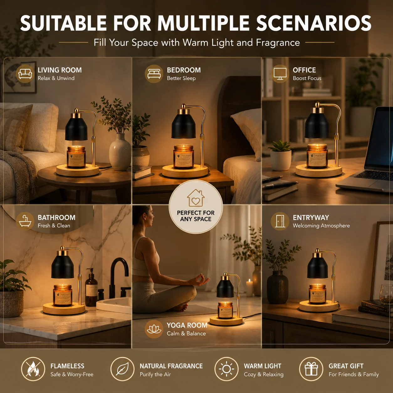 Flameless Candle Warmer Lamp Wax Melter with Adjustable Height Stepless Dimming GU10 Wooden Base Home Decorative Gift