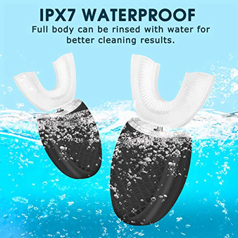 high quality travel portable Waterproof automatic u shape travel food grade silicone head adults kids electric toothbrush