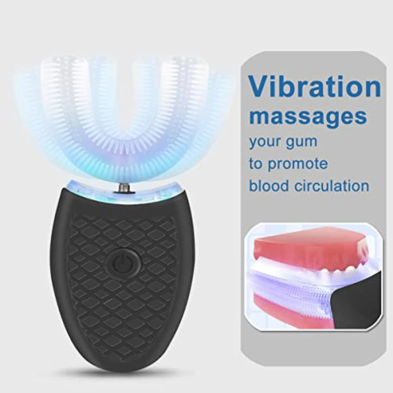 high quality travel portable Waterproof automatic u shape travel food grade silicone head adults kids electric toothbrush
