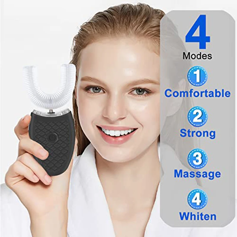 high quality travel portable Waterproof automatic u shape travel food grade silicone head adults kids electric toothbrush