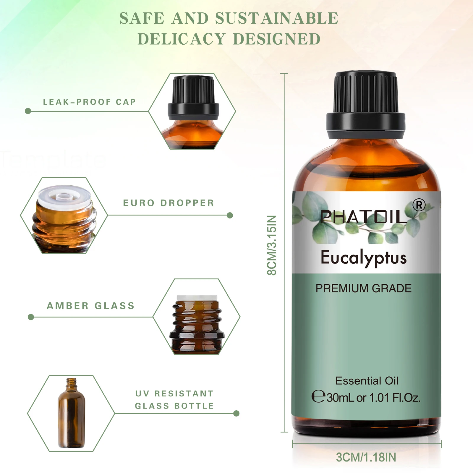 PHATOIL 1PCS Aromatherapy Essential Oil 30ml Lemon Eucalyptus Lavender Bergamot Jasmine Juniper Rose Vanilla Aroma Essential Oil