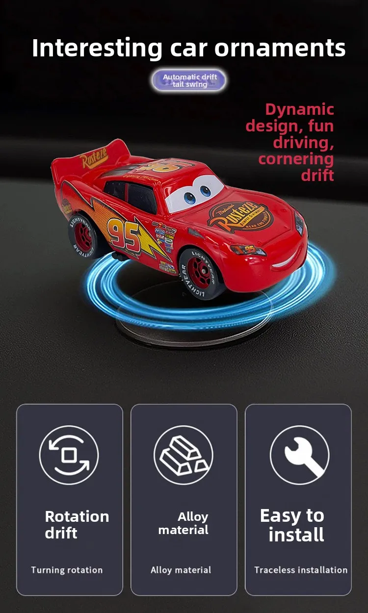 Pixar Cars 3- Lightning McQueen Rotatable Drift Ornament Dashboard Center Console Interior Decor Toy Surprise Gift For Drivers