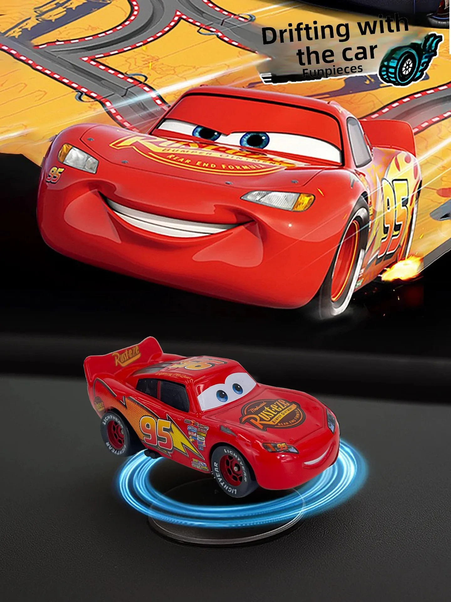 Pixar Cars 3- Lightning McQueen Rotatable Drift Ornament Dashboard Center Console Interior Decor Toy Surprise Gift For Drivers