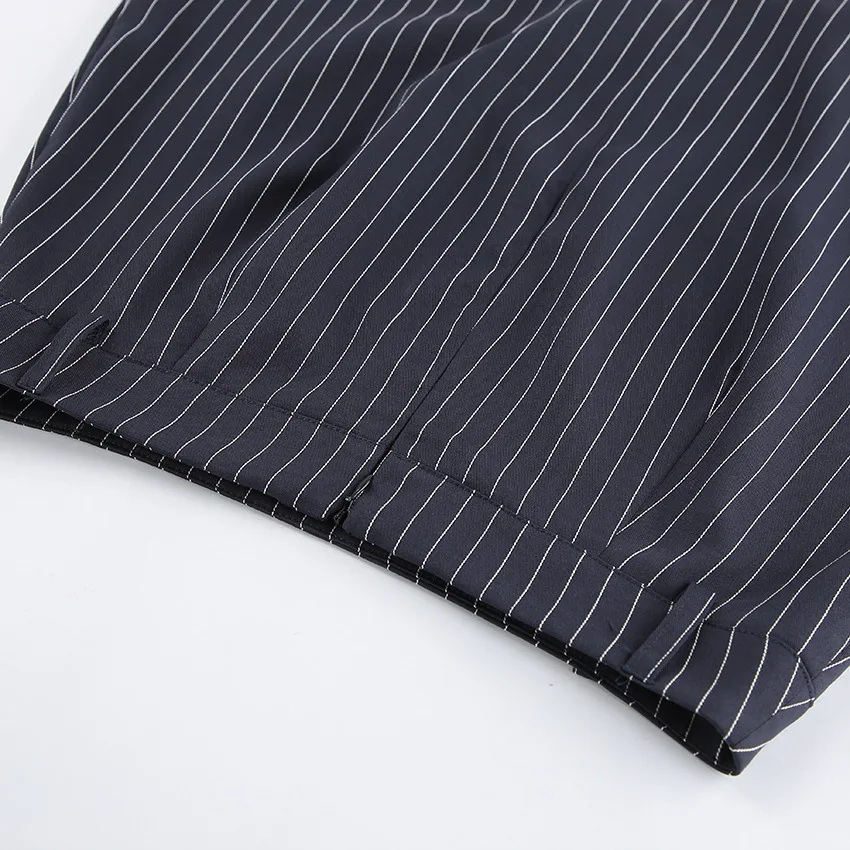 Women's Matching Sets 2026 Woman Navy Blue Striped V-neck Waist Small Suit Top Short A-shaped Skirt Women's Two-piece Set
