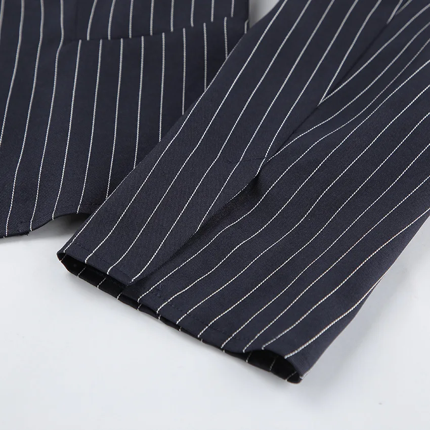 Women's Matching Sets 2026 Woman Navy Blue Striped V-neck Waist Small Suit Top Short A-shaped Skirt Women's Two-piece Set