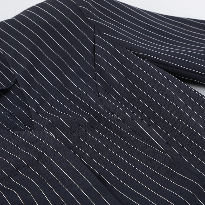 Women's Matching Sets 2026 Woman Navy Blue Striped V-neck Waist Small Suit Top Short A-shaped Skirt Women's Two-piece Set