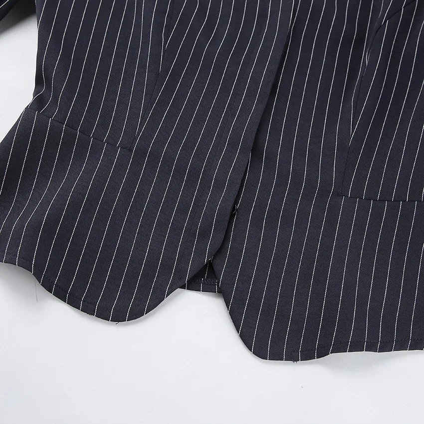 Women's Matching Sets 2026 Woman Navy Blue Striped V-neck Waist Small Suit Top Short A-shaped Skirt Women's Two-piece Set