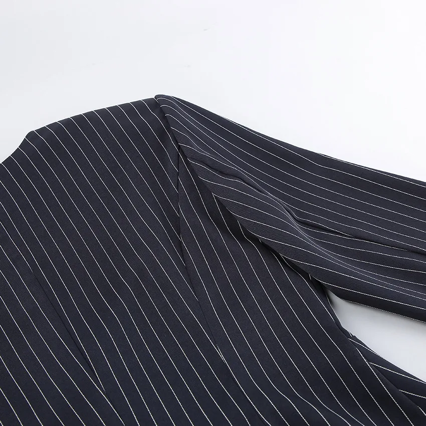 Women's Matching Sets 2026 Woman Navy Blue Striped V-neck Waist Small Suit Top Short A-shaped Skirt Women's Two-piece Set