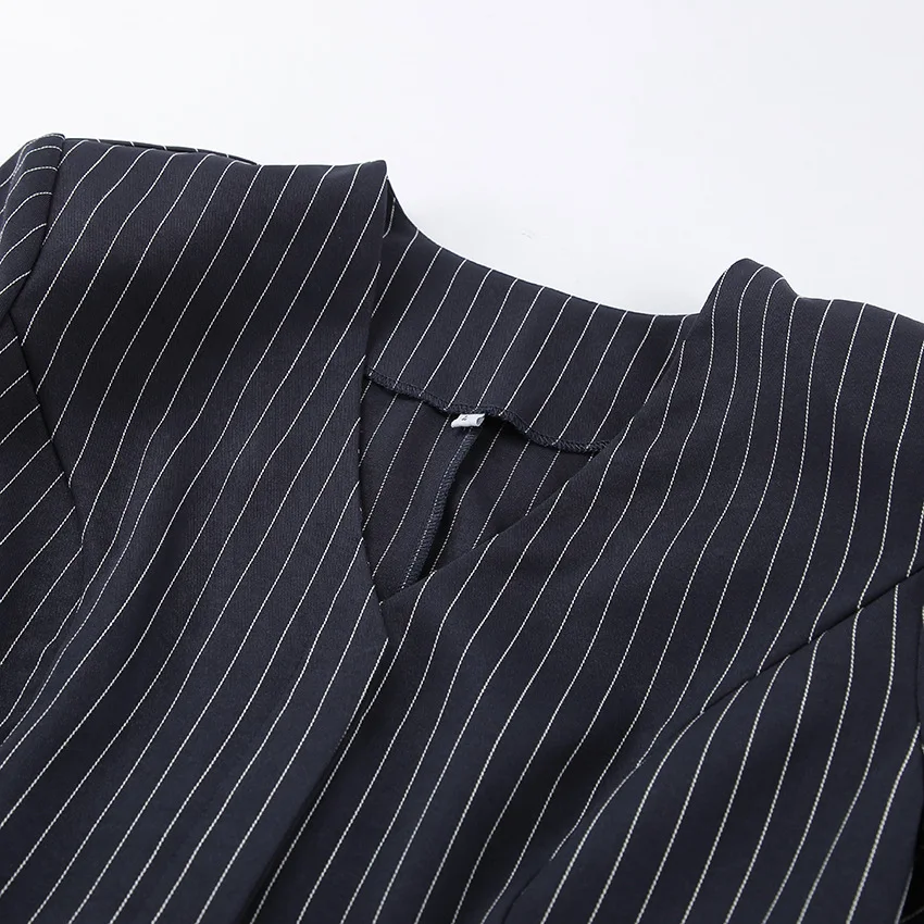 Women's Matching Sets 2026 Woman Navy Blue Striped V-neck Waist Small Suit Top Short A-shaped Skirt Women's Two-piece Set