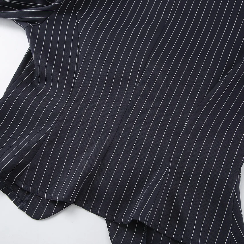 Women's Matching Sets 2026 Woman Navy Blue Striped V-neck Waist Small Suit Top Short A-shaped Skirt Women's Two-piece Set