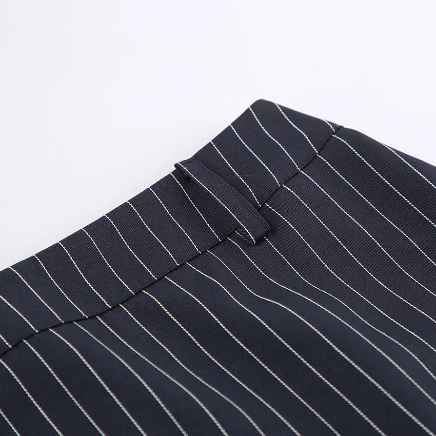 Women's Matching Sets 2026 Woman Navy Blue Striped V-neck Waist Small Suit Top Short A-shaped Skirt Women's Two-piece Set