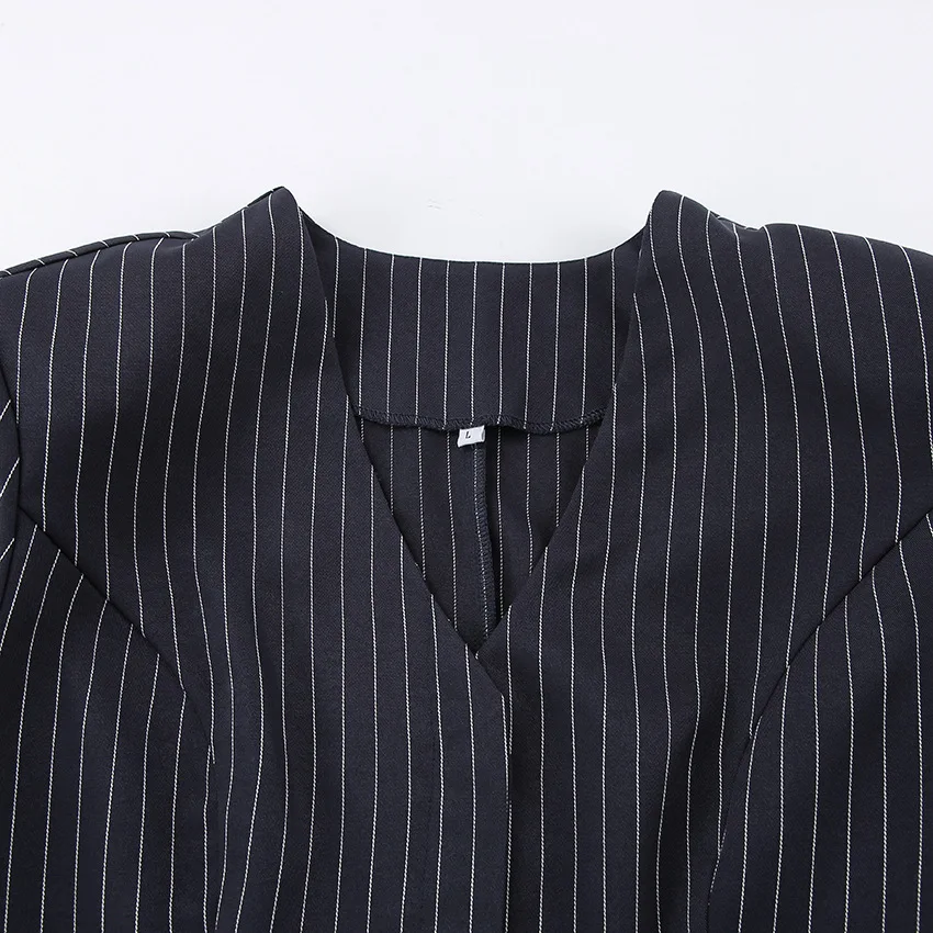 Women's Matching Sets 2026 Woman Navy Blue Striped V-neck Waist Small Suit Top Short A-shaped Skirt Women's Two-piece Set