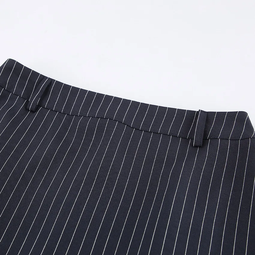 Women's Matching Sets 2026 Woman Navy Blue Striped V-neck Waist Small Suit Top Short A-shaped Skirt Women's Two-piece Set