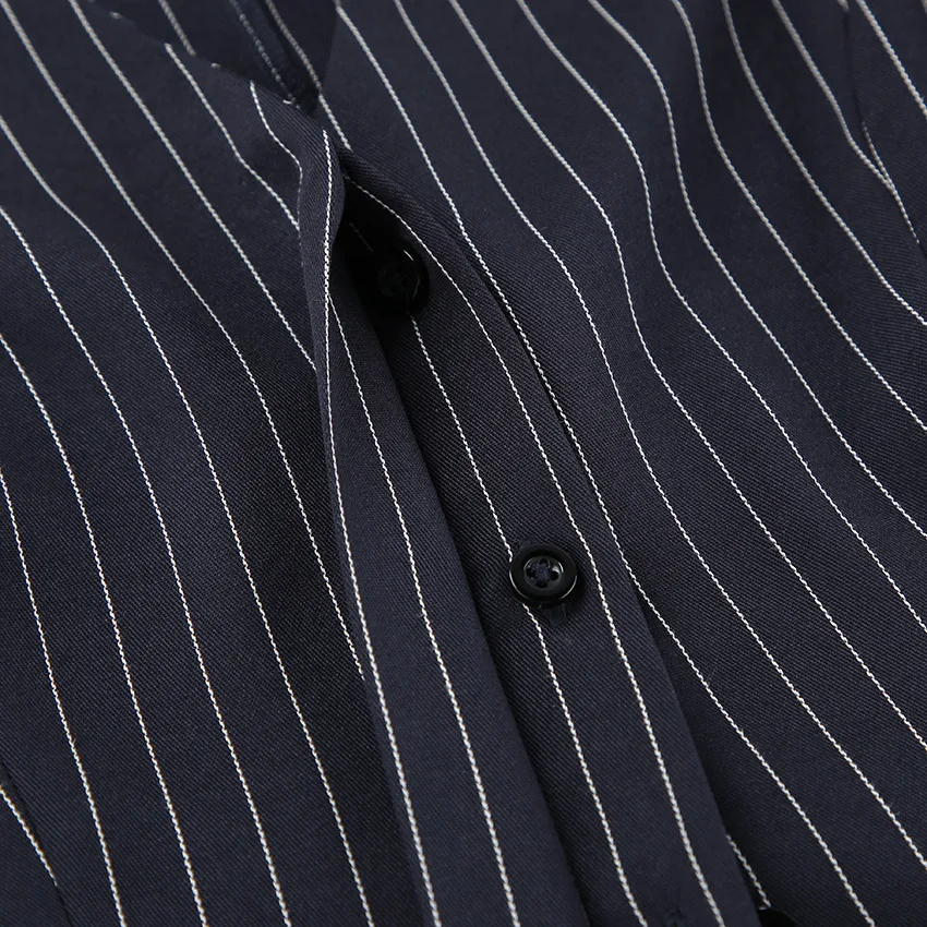 Women's Matching Sets 2026 Woman Navy Blue Striped V-neck Waist Small Suit Top Short A-shaped Skirt Women's Two-piece Set