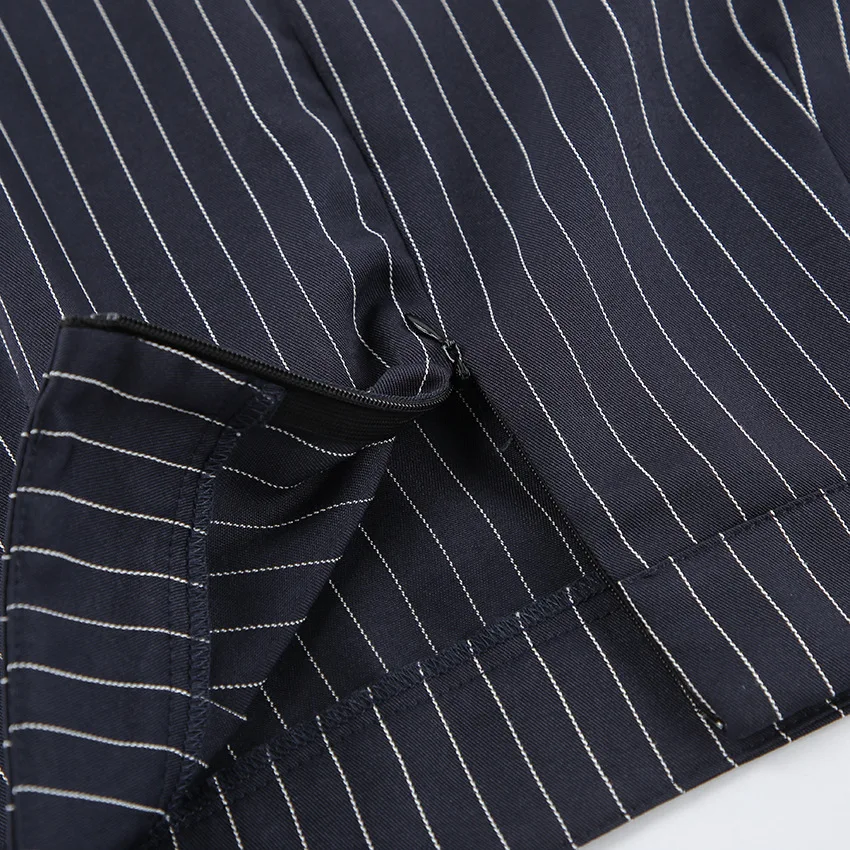 Women's Matching Sets 2026 Woman Navy Blue Striped V-neck Waist Small Suit Top Short A-shaped Skirt Women's Two-piece Set