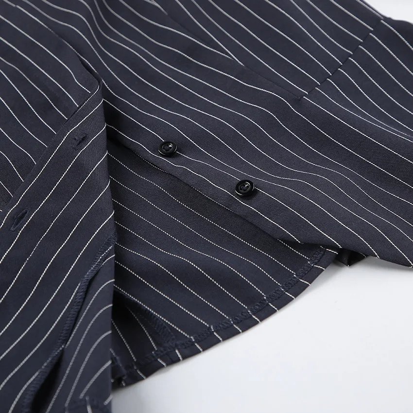 Women's Matching Sets 2026 Woman Navy Blue Striped V-neck Waist Small Suit Top Short A-shaped Skirt Women's Two-piece Set