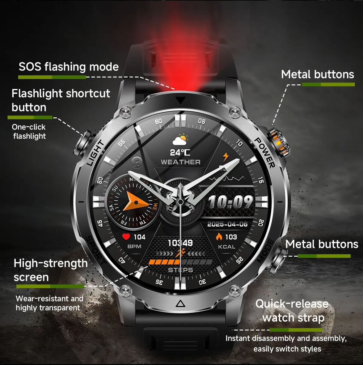 2026New 1400mAh Military Smart Watch Men 10ATM Swim 1.7“ Large Screen GPS Motion Track Bluetooth Call Heart Rate For Android IOS