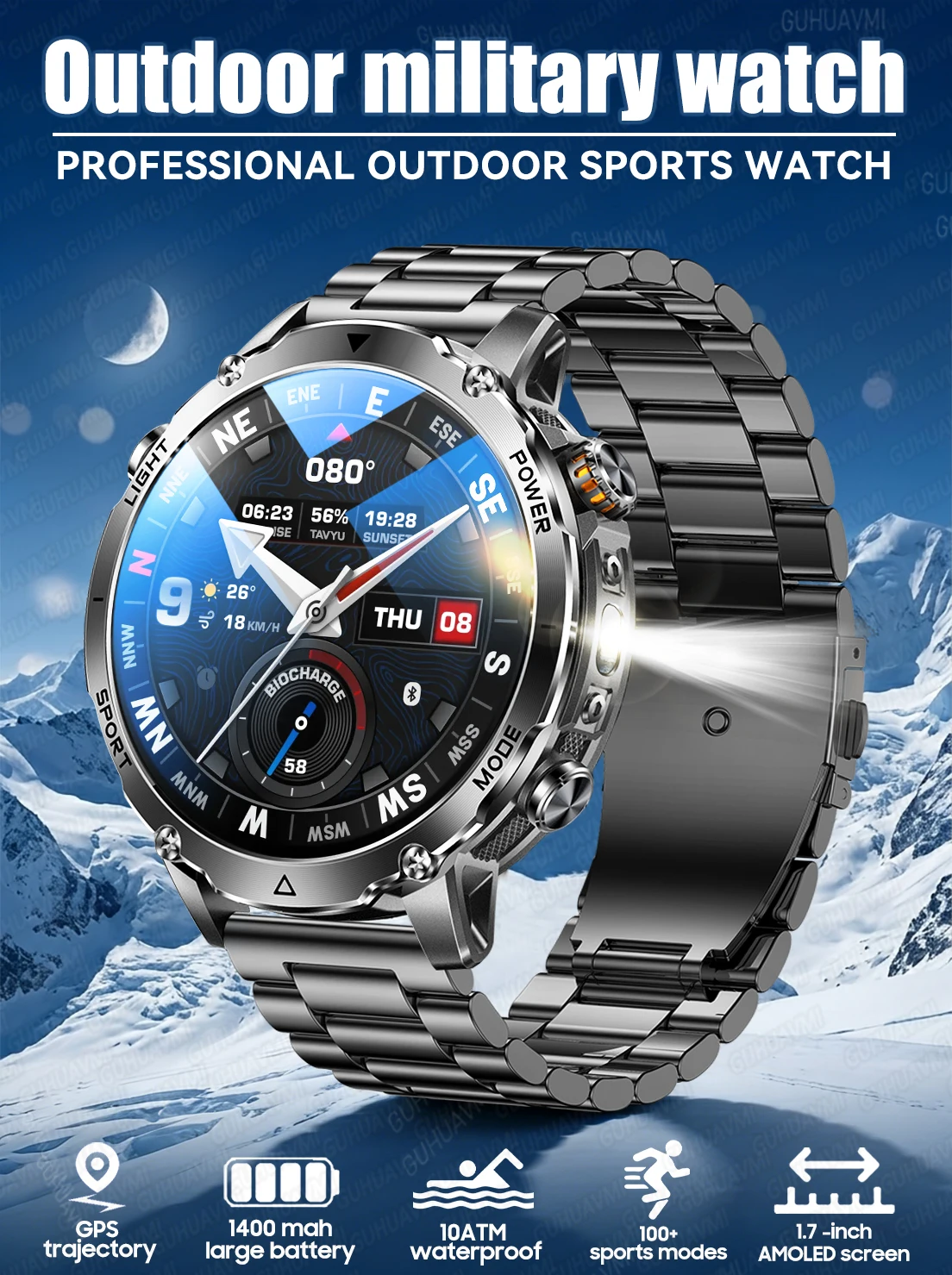 2026New 1400mAh Military Smart Watch Men 10ATM Swim 1.7“ Large Screen GPS Motion Track Bluetooth Call Heart Rate For Android IOS
