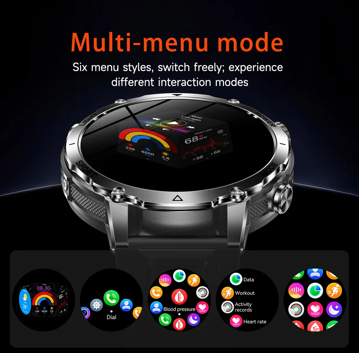 New Military 1400mAh Battery Smart Watch 10ATM Waterproof LED Flashlight Heart Rate 100+Sports mode SOS Alarm Bracelet Men Women