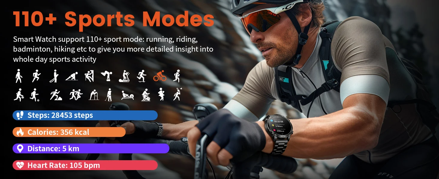 New Military 1400mAh Battery Smart Watch 10ATM Waterproof LED Flashlight Heart Rate 100+Sports mode SOS Alarm Bracelet Men Women